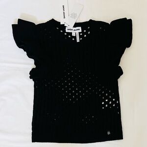 DKNY Jeans Black Open-Knit Pullover Top